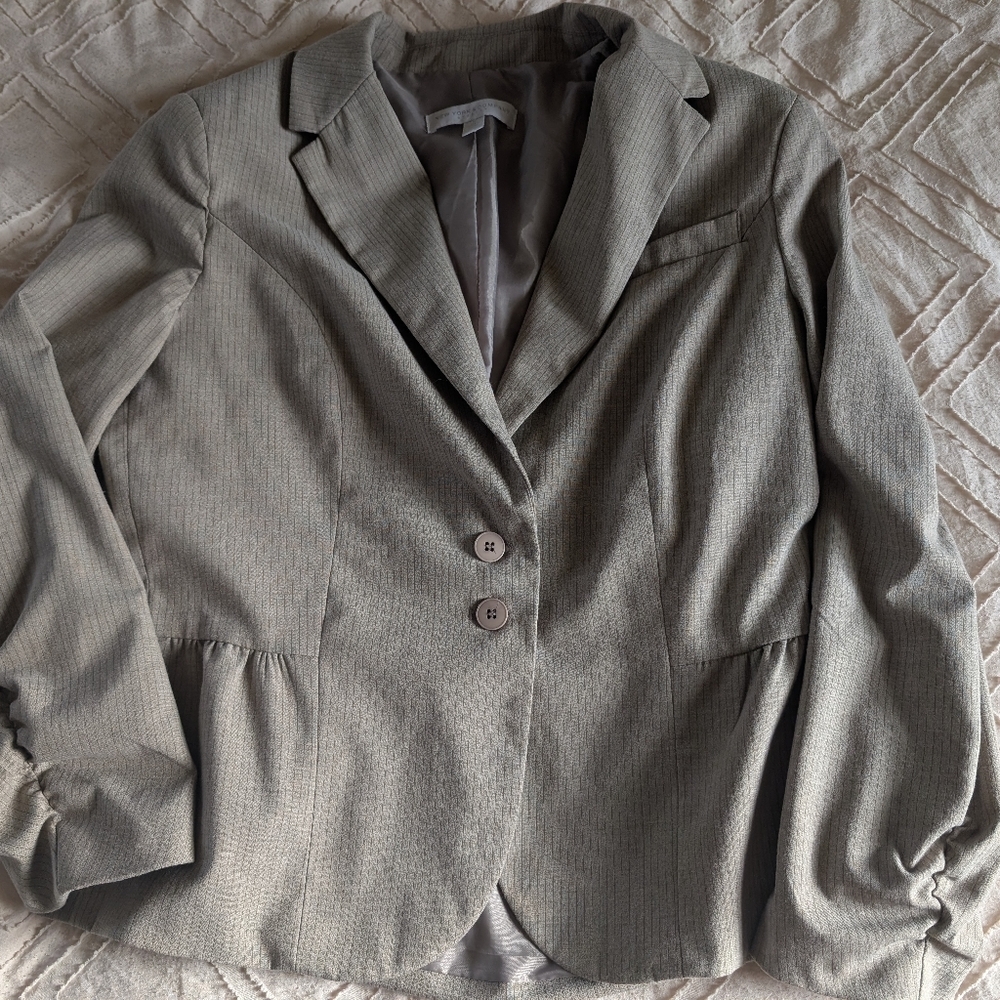 New York and Co. Stretch Blazer, Tan Pinstripe size 10 Tall